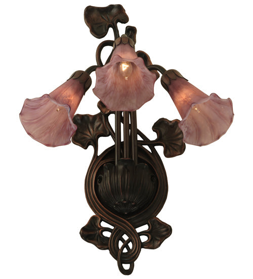 Meyda Lighting Cranberry Pond lily 11" 3-Light Mahogany Bronze Wall Sconce With Cranberry Shade Glass