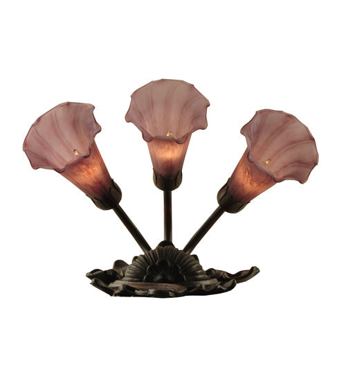 Meyda Lighting Cranberry Pond lily 11" 3-Light Mahogany Bronze Wall Sconce With Cranberry Shade Glass