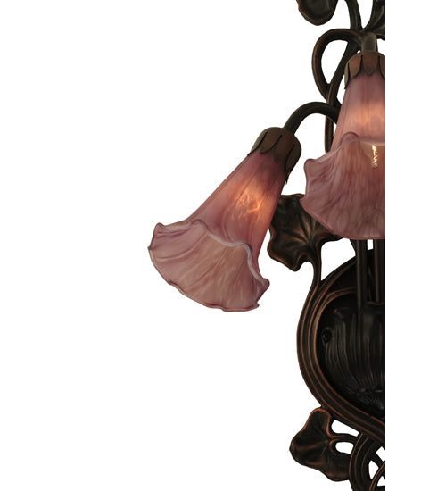 Meyda Lighting Cranberry Pond lily 11" 3-Light Mahogany Bronze Wall Sconce With Cranberry Shade Glass