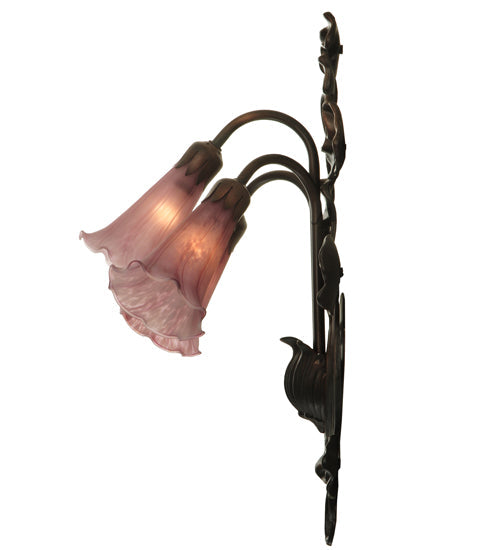 Meyda Lighting Cranberry Pond lily 11" 3-Light Mahogany Bronze Wall Sconce With Cranberry Shade Glass