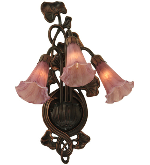 Meyda Lighting Cranberry Pond lily 11" 3-Light Mahogany Bronze Wall Sconce With Cranberry Shade Glass