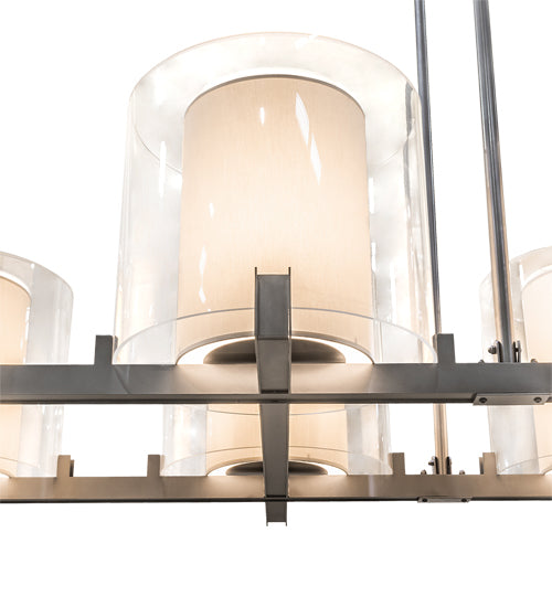 Meyda Lighting Crawford 150" 12-Light Nickel Island Pendant Light With Beige & Clear Shade