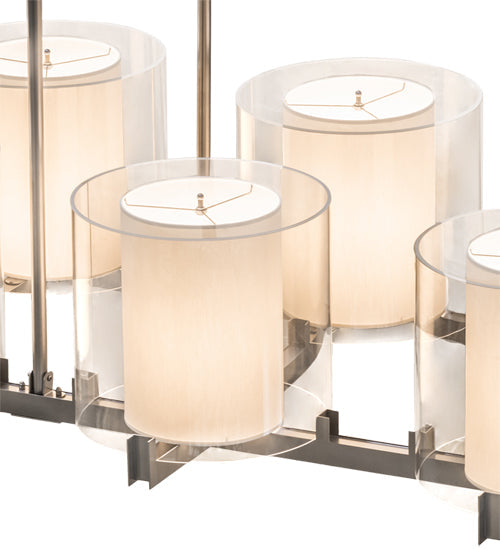 Meyda Lighting Crawford 150" 12-Light Nickel Island Pendant Light With Beige & Clear Shade