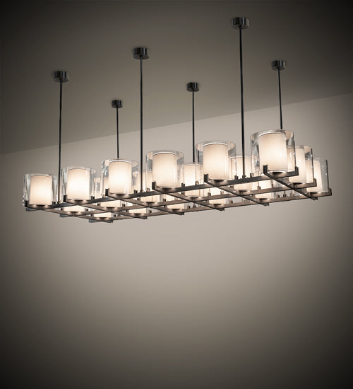 Meyda Lighting Crawford 150" 18-Light Nickel Island Pendant Light With Beige & Clear Shade