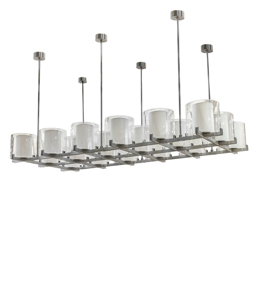 Meyda Lighting Crawford 150" 18-Light Nickel Island Pendant Light With Beige & Clear Shade