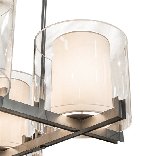 Meyda Lighting Crawford 150" 18-Light Nickel Island Pendant Light With Beige & Clear Shade