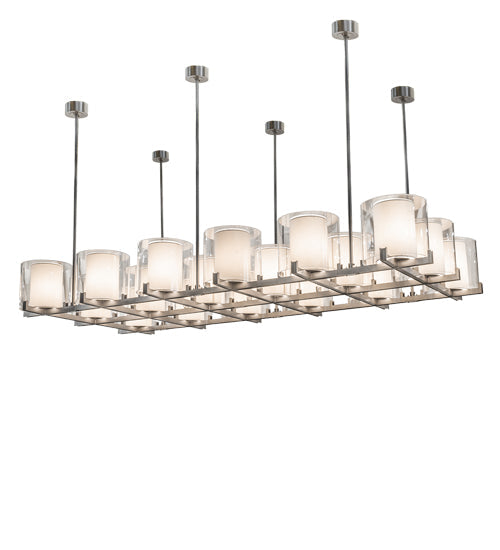 Meyda Lighting Crawford 150" 18-Light Nickel Island Pendant Light With Beige & Clear Shade