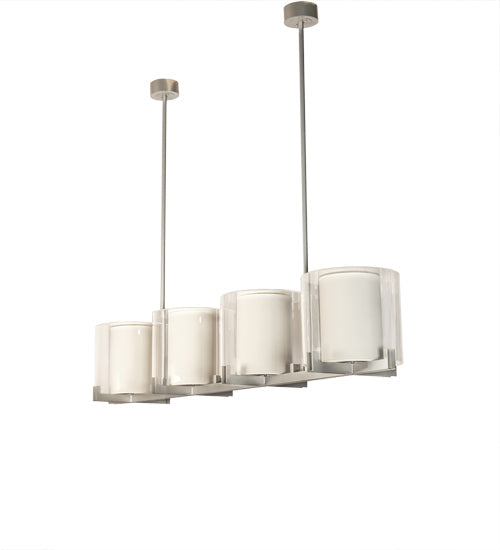 Meyda Lighting Crawford 98" 4-Light Nickel Island Pendant Light With Crystal Idalight & Eggshell Textrene Shade