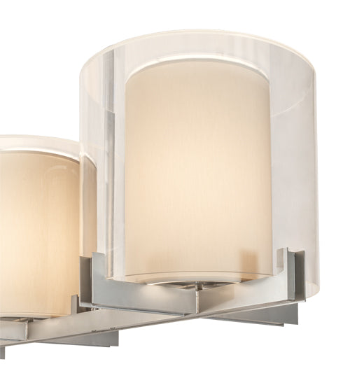 Meyda Lighting Crawford 98" 4-Light Nickel Island Pendant Light With Crystal Idalight & Eggshell Textrene Shade