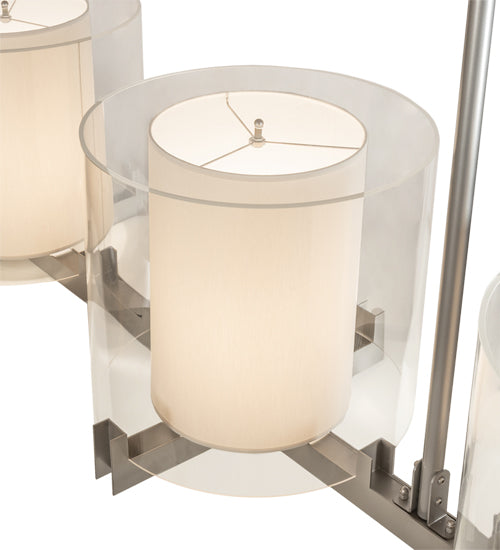 Meyda Lighting Crawford 98" 4-Light Nickel Island Pendant Light With Crystal Idalight & Eggshell Textrene Shade