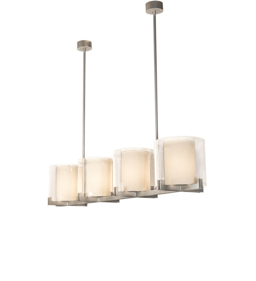 Meyda Lighting Crawford 98" 4-Light Nickel Island Pendant Light With Crystal Idalight & Eggshell Textrene Shade