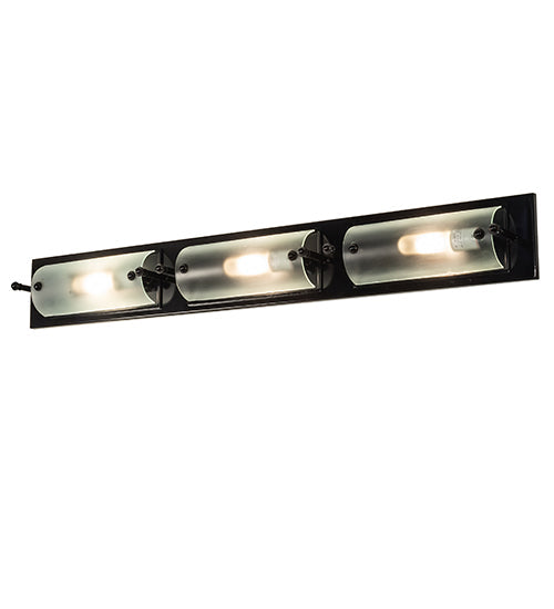 Meyda Lighting Creekside 45" 3-Light Mirror Black Vanity Light With Clear Frosted Shade Glass