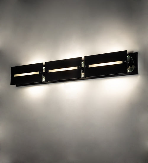 Meyda Lighting Creekside 45" 3-Light Mirror Black Vanity Light With Clear Frosted Shade Glass
