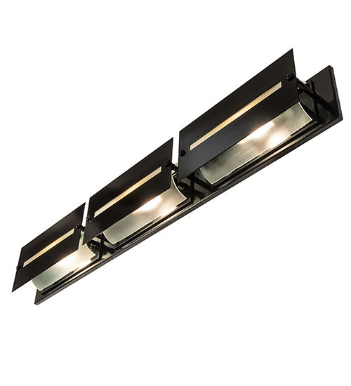 Meyda Lighting Creekside 45" 3-Light Mirror Black Vanity Light With Clear Frosted Shade Glass