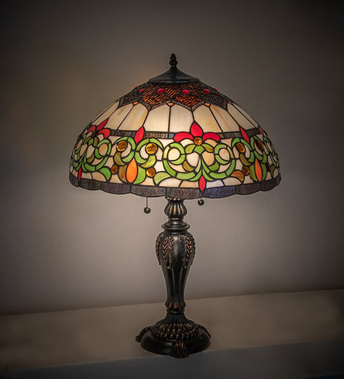 Meyda Lighting Creole 256646 26" 2-Light Mahogany Bronze Table Lamp With Multi-Colored Stained Shade Glass