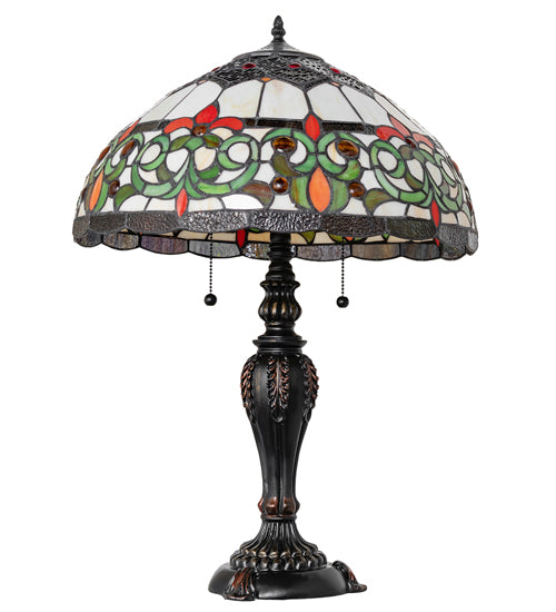 Meyda Lighting Creole 256646 26" 2-Light Mahogany Bronze Table Lamp With Multi-Colored Stained Shade Glass