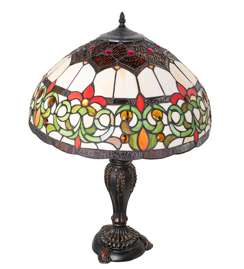 Meyda Lighting Creole 256646 26" 2-Light Mahogany Bronze Table Lamp With Multi-Colored Stained Shade Glass