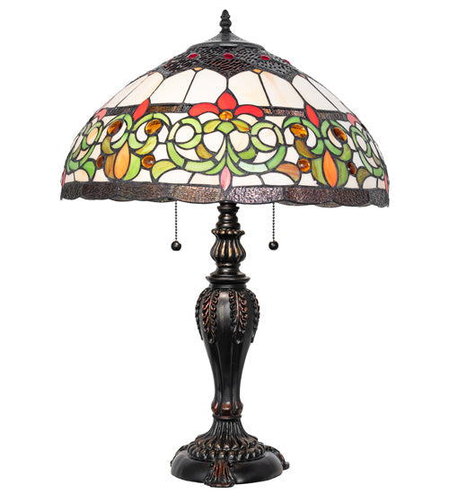 Meyda Lighting Creole 256646 26" 2-Light Mahogany Bronze Table Lamp With Multi-Colored Stained Shade Glass