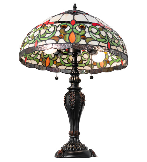 Meyda Lighting Creole 256646 26" 2-Light Mahogany Bronze Table Lamp With Multi-Colored Stained Shade Glass