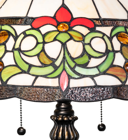 Meyda Lighting Creole 256646 26" 2-Light Mahogany Bronze Table Lamp With Multi-Colored Stained Shade Glass