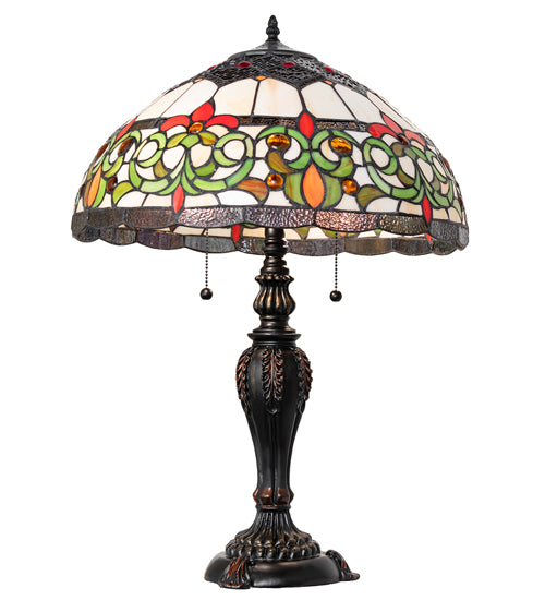 Meyda Lighting Creole 256646 26" 2-Light Mahogany Bronze Table Lamp With Multi-Colored Stained Shade Glass