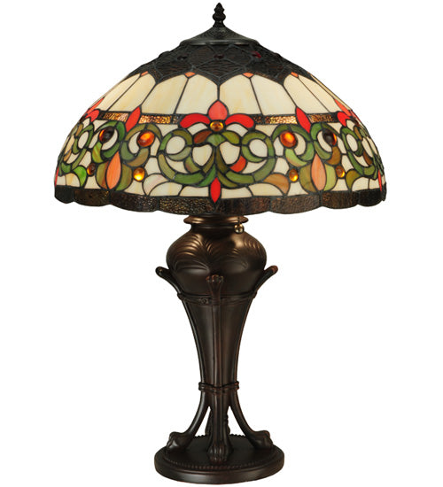 Meyda Lighting Creole 26" 2-Light Mahogany Bronze Table Lamp With Multi-Colored Stained Shade Glass