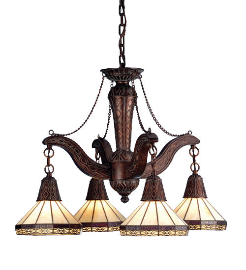 Meyda Lighting Crestwood 32" 4-Light Mahogany Bronze Chandelier With Violet & Beige Shade Glass