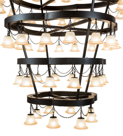 Meyda Lighting Cretella 108" 108-Light Solar Black Chandelier With Beige Shade Glass