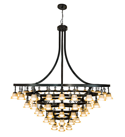 Meyda Lighting Cretella 114" 86-Light Solar Black Chandelier With Beige Shade Glass