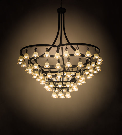 Meyda Lighting Cretella 114" 86-Light Solar Black Chandelier With Beige Shade Glass