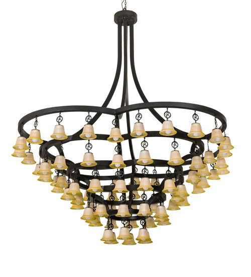 Meyda Lighting Cretella 114" 86-Light Solar Black Chandelier With Beige Shade Glass