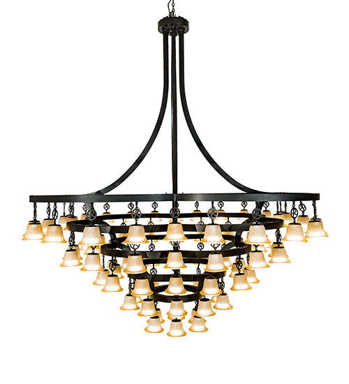 Meyda Lighting Cretella 114" 86-Light Solar Black Chandelier With Beige Shade Glass