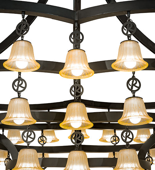 Meyda Lighting Cretella 114" 86-Light Solar Black Chandelier With Beige Shade Glass