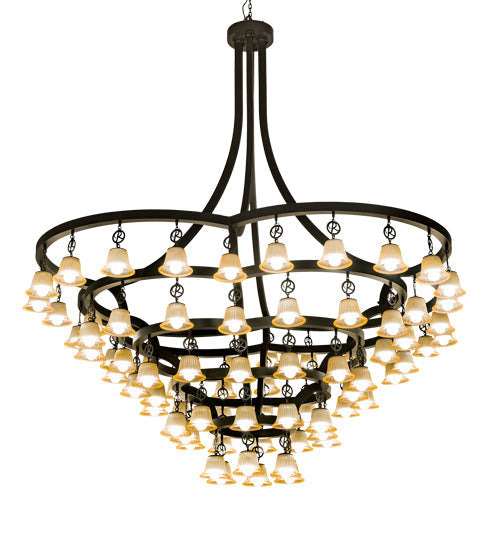 Meyda Lighting Cretella 114" 86-Light Solar Black Chandelier With Beige Shade Glass