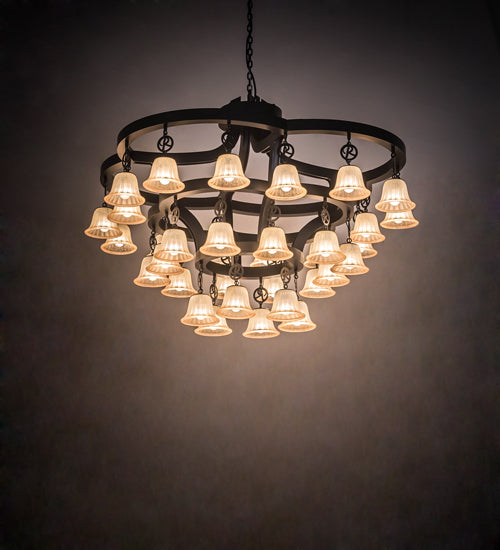 Meyda Lighting Cretella 197782 65" 34-Light Solar Black Chandelier With Beige Shade Glass