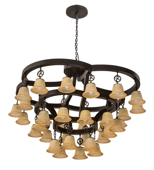 Meyda Lighting Cretella 197782 65" 34-Light Solar Black Chandelier With Beige Shade Glass