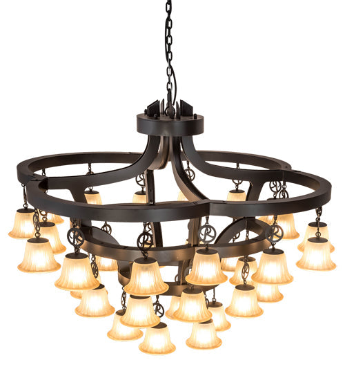 Meyda Lighting Cretella 197782 65" 34-Light Solar Black Chandelier With Beige Shade Glass