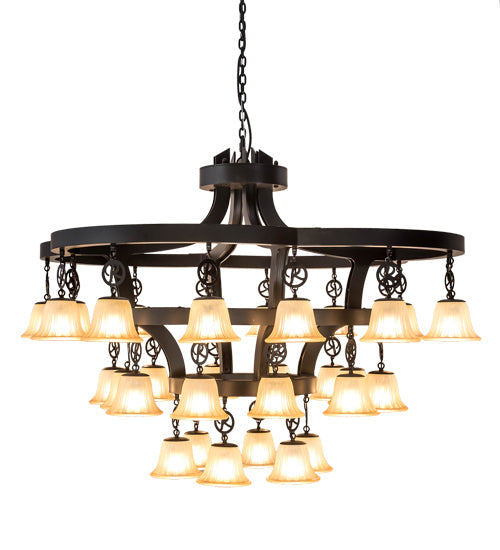 Meyda Lighting Cretella 197782 65" 34-Light Solar Black Chandelier With Beige Shade Glass