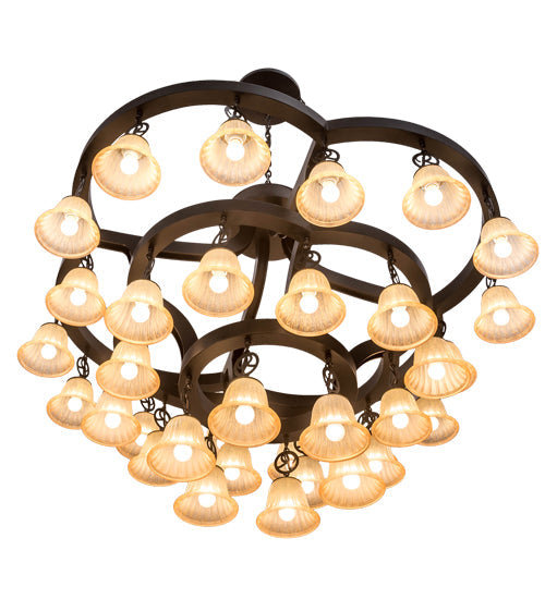 Meyda Lighting Cretella 197782 65" 34-Light Solar Black Chandelier With Beige Shade Glass