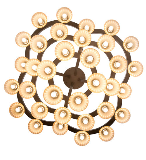 Meyda Lighting Cretella 197782 65" 34-Light Solar Black Chandelier With Beige Shade Glass