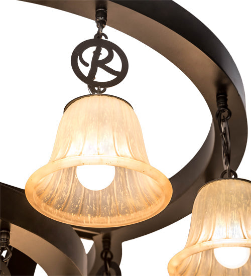 Meyda Lighting Cretella 197782 65" 34-Light Solar Black Chandelier With Beige Shade Glass
