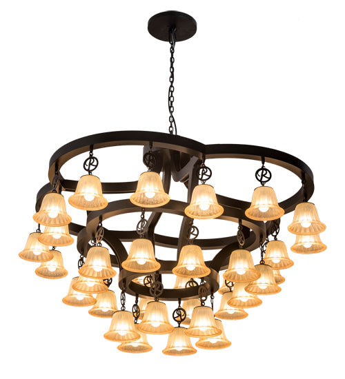 Meyda Lighting Cretella 197782 65" 34-Light Solar Black Chandelier With Beige Shade Glass