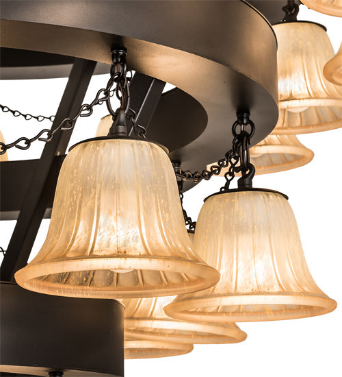 Meyda Lighting Cretella 60" 36-Light 3-Tier Solar Black Chandelier With Beige Shade Glass