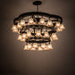 Meyda Lighting Cretella 60" 36-Light 3-Tier Solar Black Chandelier With Beige Shade Glass