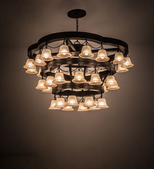 Meyda Lighting Cretella 60" 36-Light 3-Tier Solar Black Chandelier With Beige Shade Glass