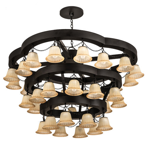 Meyda Lighting Cretella 60" 36-Light 3-Tier Solar Black Chandelier With Beige Shade Glass