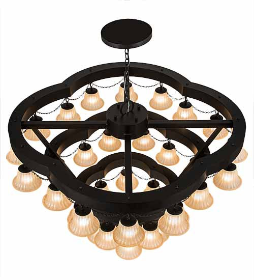 Meyda Lighting Cretella 60" 36-Light 3-Tier Solar Black Chandelier With Beige Shade Glass