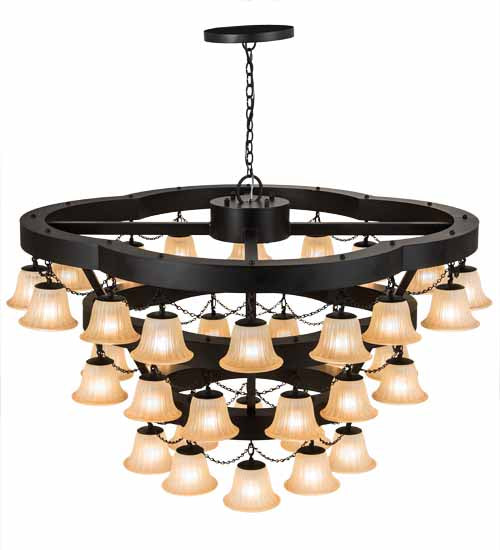 Meyda Lighting Cretella 60" 36-Light 3-Tier Solar Black Chandelier With Beige Shade Glass