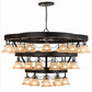Meyda Lighting Cretella 60" 36-Light 3-Tier Solar Black Chandelier With Beige Shade Glass
