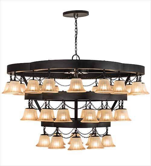 Meyda Lighting Cretella 60" 36-Light 3-Tier Solar Black Chandelier With Beige Shade Glass